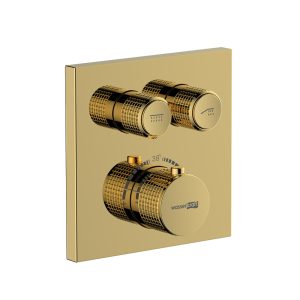 Смеситель для душа встраиваемый WasserKraft Sauer термостатический с переключателем без лейки золото (7148 Thermo)