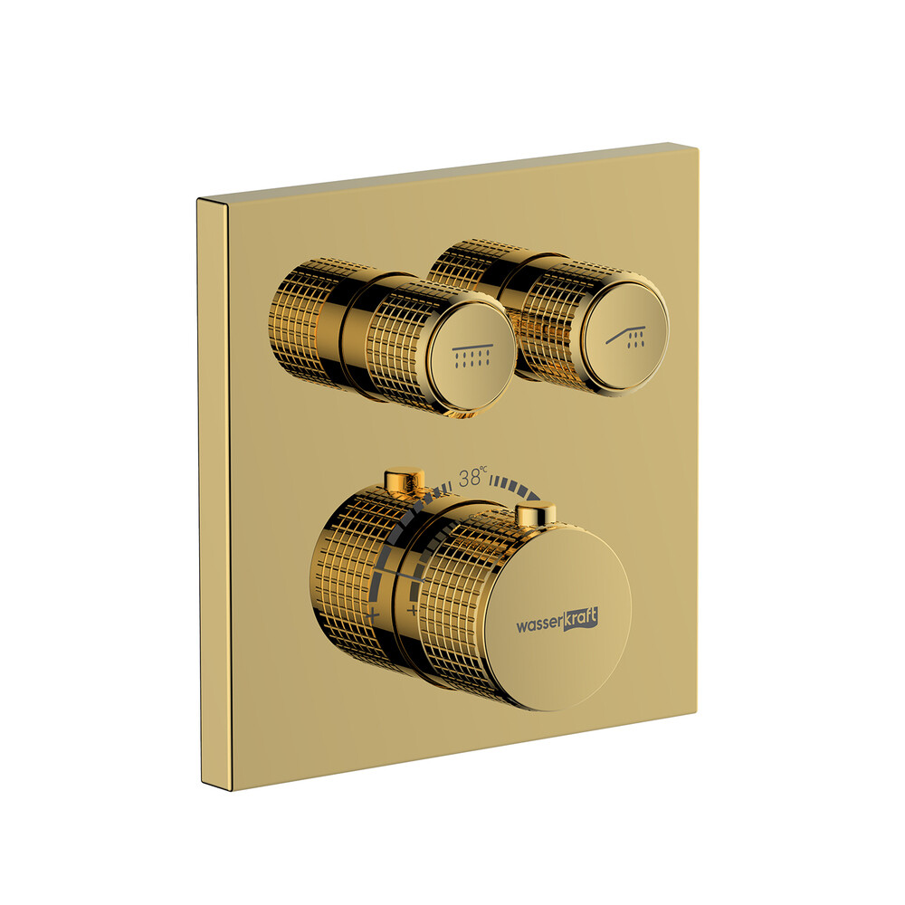 original-9358.jpg Смеситель для душа встраиваемый WasserKraft Sauer термостатический с переключателем без лейки золото (7148 Thermo) — изображение 1